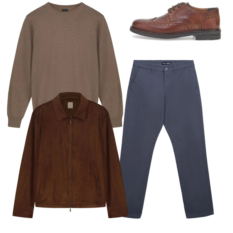 Outfit uomo - Total look. Stile Casual per Tutti i giorni. Abbinamento con pantaloni chino, scarpe stringate, giacche, maglieria.