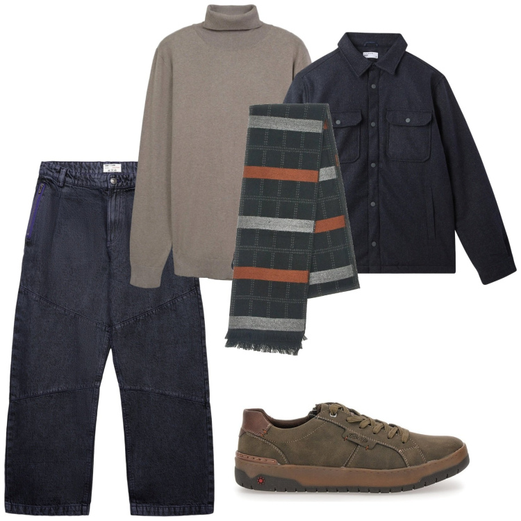Outfit uomo - Il dolce vita in lana. per Ufficio. Abbinamento con maglieria, cappotti, jeans dritti, sneakers, sciarpe.