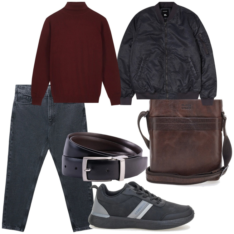 Outfit uomo - Si riparte. per Ufficio. Abbinamento con bomber, jeans strappati, cinture, maglieria, sneakers, borse sportive.