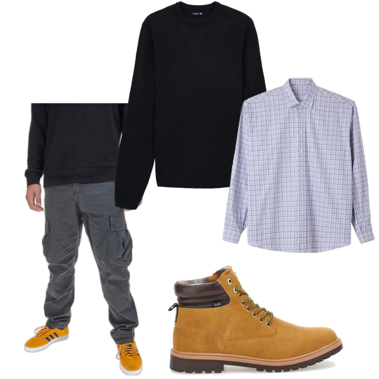 Outfit uomo - I cargo urban. Stile Urban per Tutti i giorni. Abbinamento con maglieria, camicie, anfibi, pantaloni cargo.