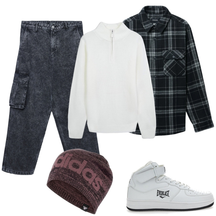 Outfit uomo - Berretto nero e viola. Stile Urban per Tutti i giorni. Abbinamento con cappotti, maglieria, jeans, berretti, sneakers.