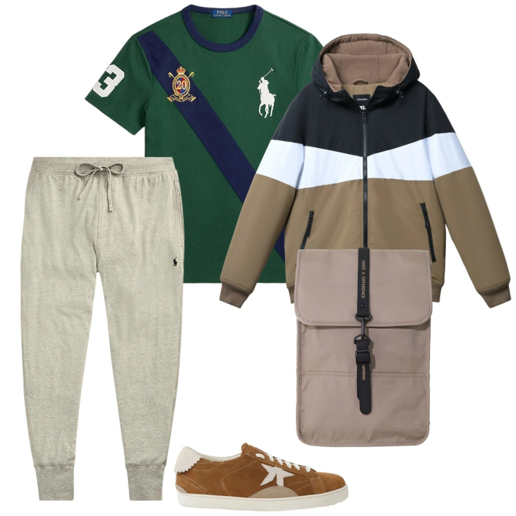 Outfit uomo - Comodo. per Sport. Abbinamento con piumini, borse sportive, sneakers, pantaloni, t-shirt.