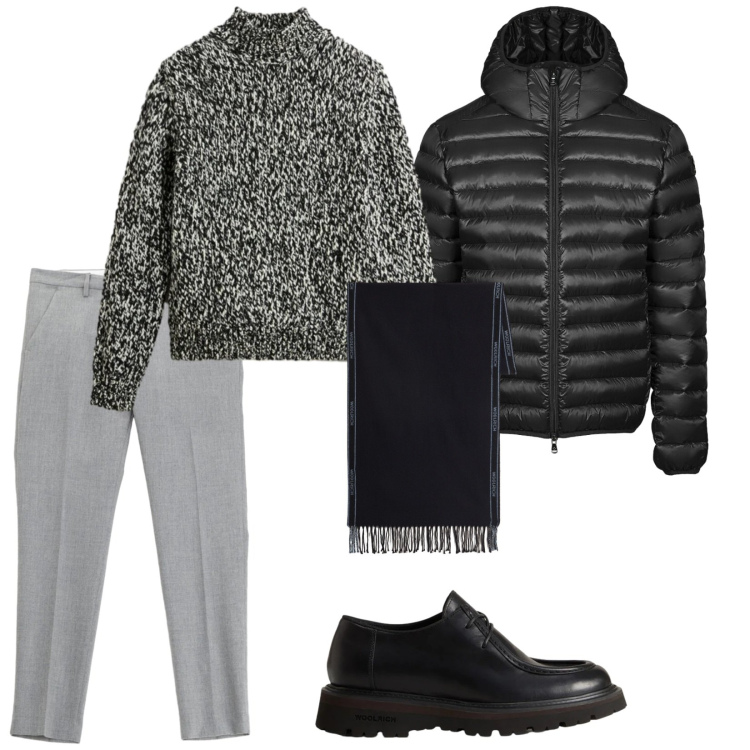 Outfit uomo - Eleganza semplice. per Serata speciale. Abbinamento con pantaloni, bomber, maglieria, scarpe stringate, sciarpe.