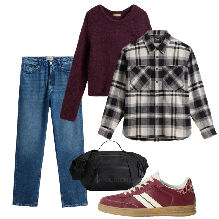 Outfit donna - Saldi Invernali Woolrich. Stile Casual per Tutti i giorni. Abbinamento con borse a tracolla, jeans, camicie, maglieria, sneakers.