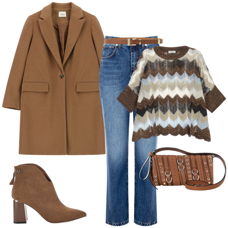 Outfit donna - City. Stile Casual chic per Tutti i giorni. Abbinamento con cinture, maglieria, cappotti, borse a spalla, jeans boyfriend, stivaletti.