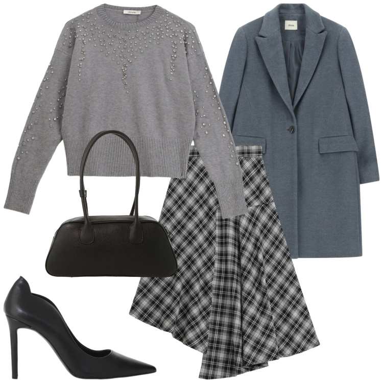 Outfit donna - Total look #2311922. Stile Romantica per Serata fuori. Abbinamento con gonne longuette, maglieria, borse a mano, décolleté, cappotti.