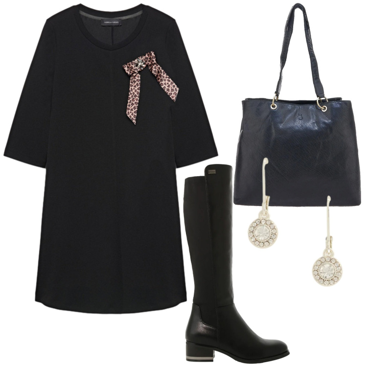 Outfit donna - Total look #2311931. Stile Minimal per Serata fuori. Abbinamento con stivali sopra il ginocchio, orecchini, vestiti corti, shopping bag.