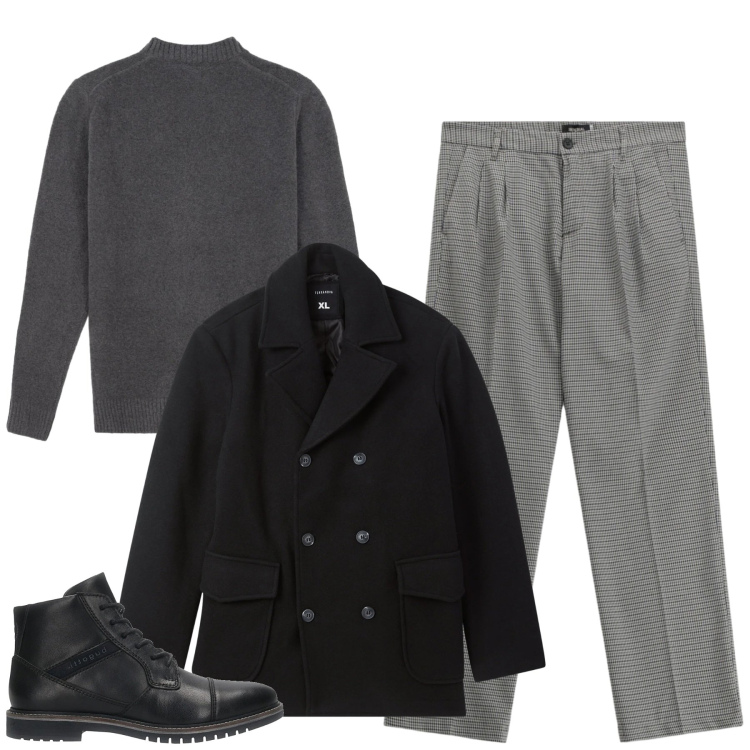 Outfit uomo - Total look #2311940. Stile Urban per Tutti i giorni. Abbinamento con caban, pantaloni, anfibi, maglieria.