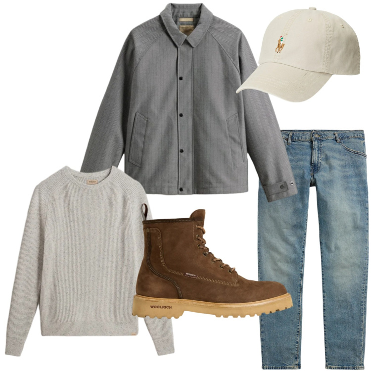 Outfit uomo - Stile casual. Stile Casual per Ufficio. Abbinamento con cappelli, jeans, anfibi, maglieria, cappotti.