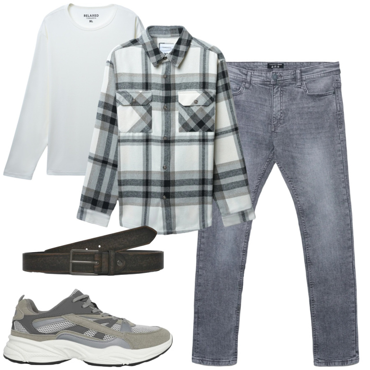 Outfit uomo - Gennaio. Stile Casual per Tutti i giorni. Abbinamento con cappotti, sneakers, cinture, jeans skinny, t-shirt.