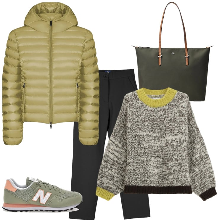 Outfit donna - Total look #2311958. Stile Basic per Tutti i giorni. Abbinamento con borse tote, maglieria, pantaloni chino, bomber, sneakers.