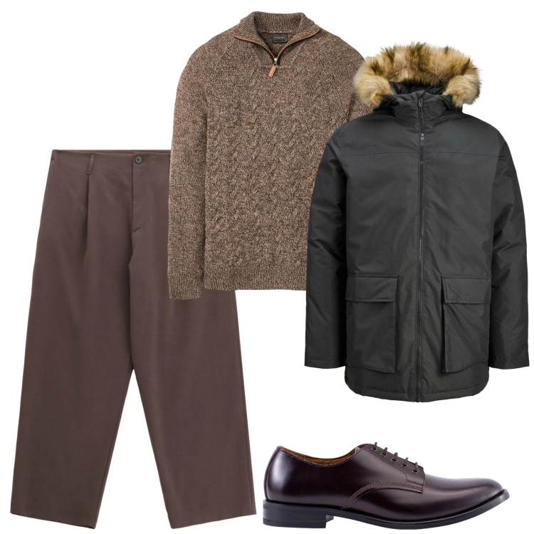 Outfit uomo - Total look #2311964. Stile Urban per Tutti i giorni. Abbinamento con maglieria, parka, pantaloni, scarpe stringate.