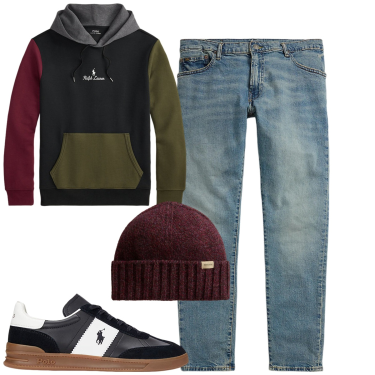 Outfit uomo - Total look #2311972. Stile Casual per Tutti i giorni. Abbinamento con sneakers, jeans, felpe con cappuccio, berretti.