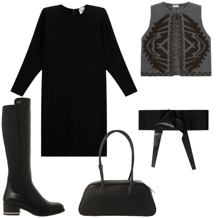 Outfit donna - Disegni tribali. Stile Etnico Abbinamento con cinture, stivali sopra il ginocchio, vestiti midi/longuette, gilet, borse a mano.