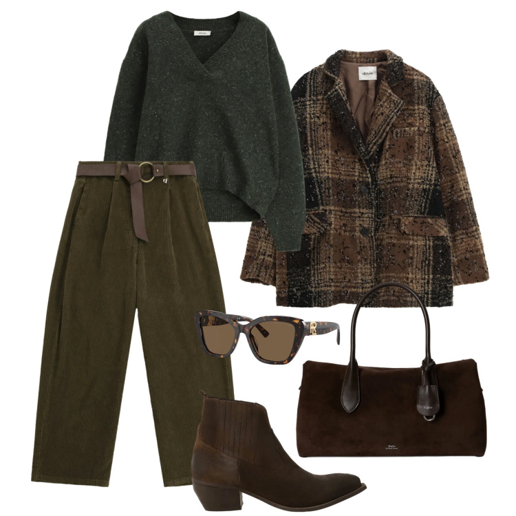 Outfit donna - Dixie in trend - Saldi FW 25. Stile Urban per Tutti i giorni. Abbinamento con stivaletti, pantaloni a palazzo, maglieria, blazer, occhiali da sole, borse a mano.