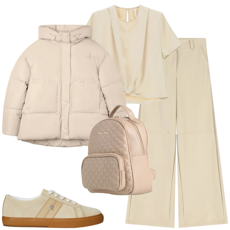 Outfit donna - Total look #2312008. Stile Casual per Tutti i giorni. Abbinamento con zaini, bomber, bluse, sneakers, pantaloni a palazzo.