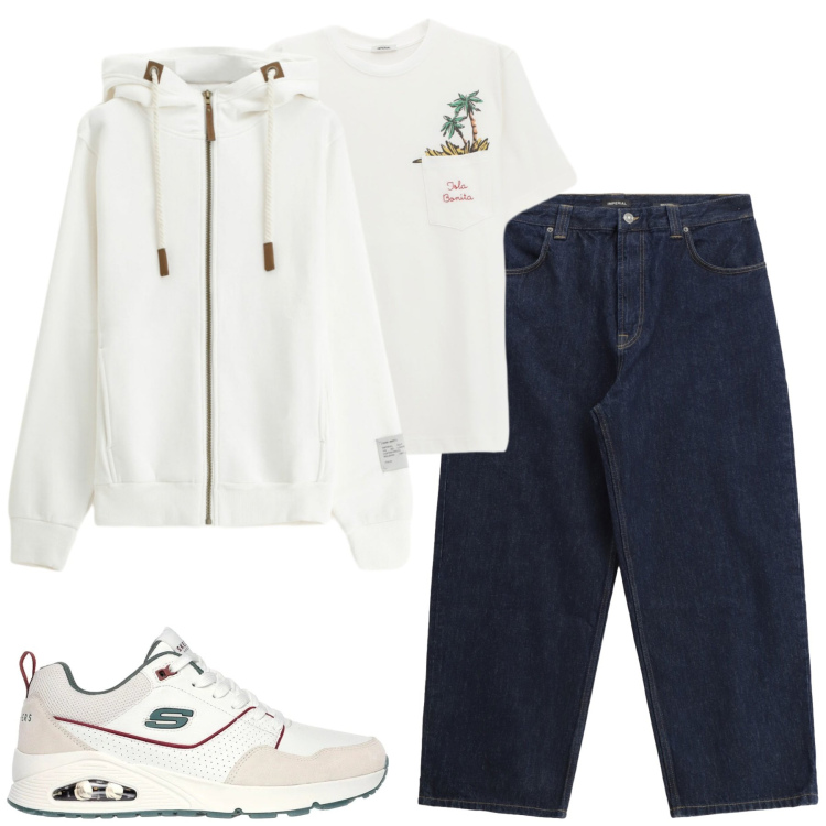 Outfit uomo - Total look #2312018. Stile Casual per Tutti i giorni. Abbinamento con jeans, t-shirt, felpe con cappuccio, sneakers.