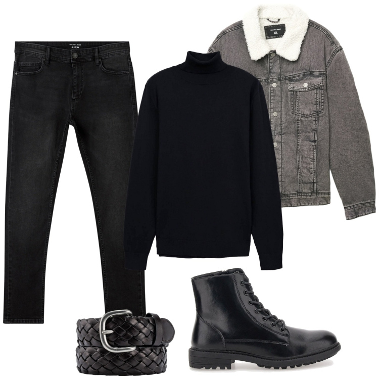 Outfit uomo - La cintura intrecciata. Stile Biker Rock per Tutti i giorni. Abbinamento con jeans skinny, cappotti, maglieria, anfibi, cinture.