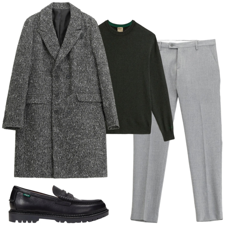 Outfit uomo - City. Stile Urban per Tutti i giorni. Abbinamento con cappotti, pantaloni, scarpe stringate, maglieria.