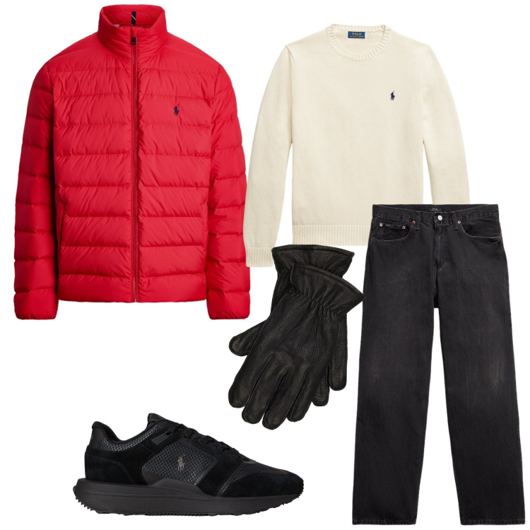 Outfit uomo - Total look #2312047. Stile Urban per Tutti i giorni. Abbinamento con maglieria, jeans, sneakers, guanti, giacche.