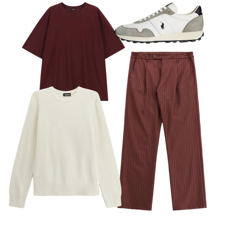 Outfit uomo - Total look. Stile Trendy per Tutti i giorni. Abbinamento con pantaloni, maglieria, t-shirt, sneakers.