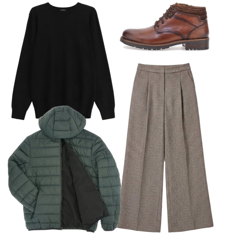 Outfit uomo - Total look. Stile Trendy per Tutti i giorni. Abbinamento con maglieria, pantaloni a palazzo, scarpe stringate, giacche.