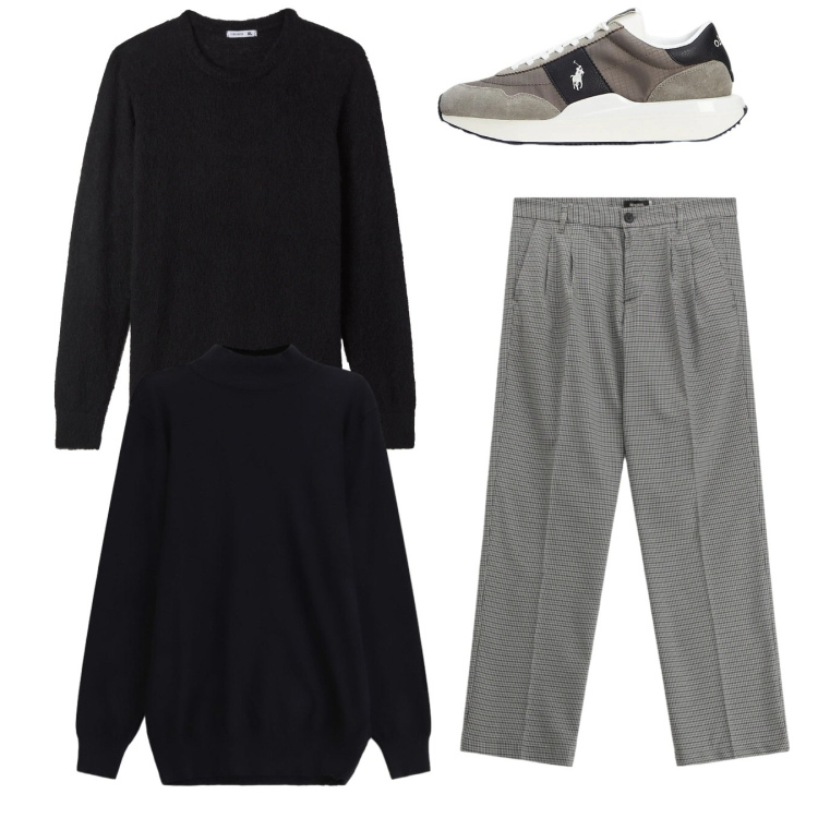 Outfit uomo - Total look. Stile Trendy per Serata speciale. Abbinamento con maglieria, pantaloni, maglieria, sneakers.