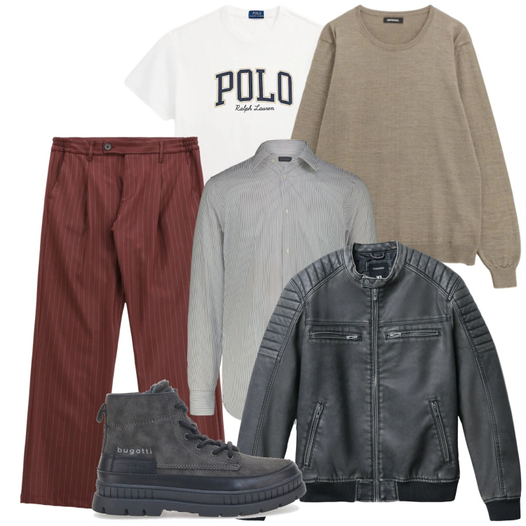 Outfit uomo - Layering d’inverno. Stile Biker Rock per Tutti i giorni. Abbinamento con giacche, pantaloni, maglieria, t-shirt, stivali e stivaletti, camicie.