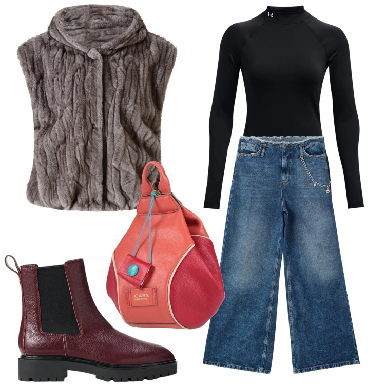 Outfit donna - Total look #2312071. Stile Casual per Tutti i giorni. Abbinamento con zaini, jeans dritti, piumini, stivaletti chelsea, pullovers.