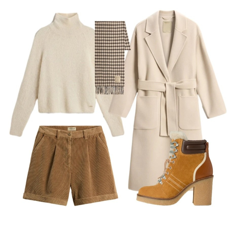 Outfit donna - Total look #2312077. Abbinamento con maglieria, stivaletti, cappotti, sciarpe, pantaloni corti.