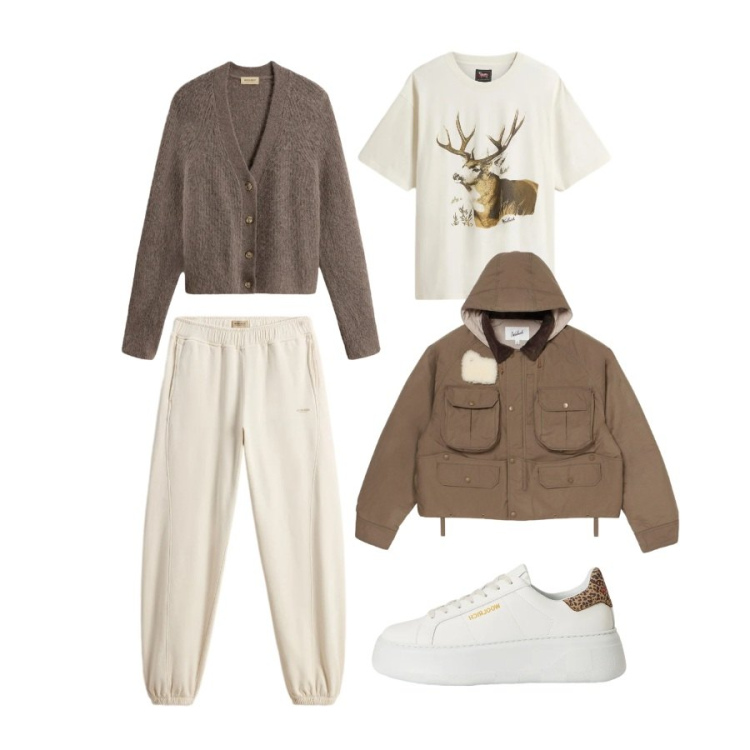 Outfit donna - Total look #2312079. Abbinamento con sneakers, cardigans, pantaloni, t-shirt, blazer.