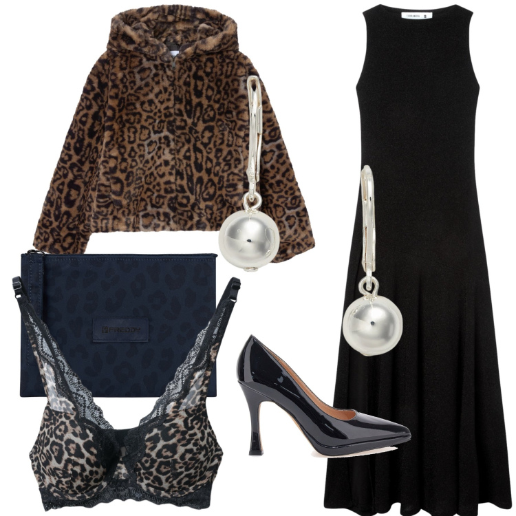 Outfit donna - La befana vien di notte elegantissima. Stile Glamour per Serata fuori. Abbinamento con vestiti lunghi, ecopellicce, reggiseni push-up, clutch, orecchini, décolleté.