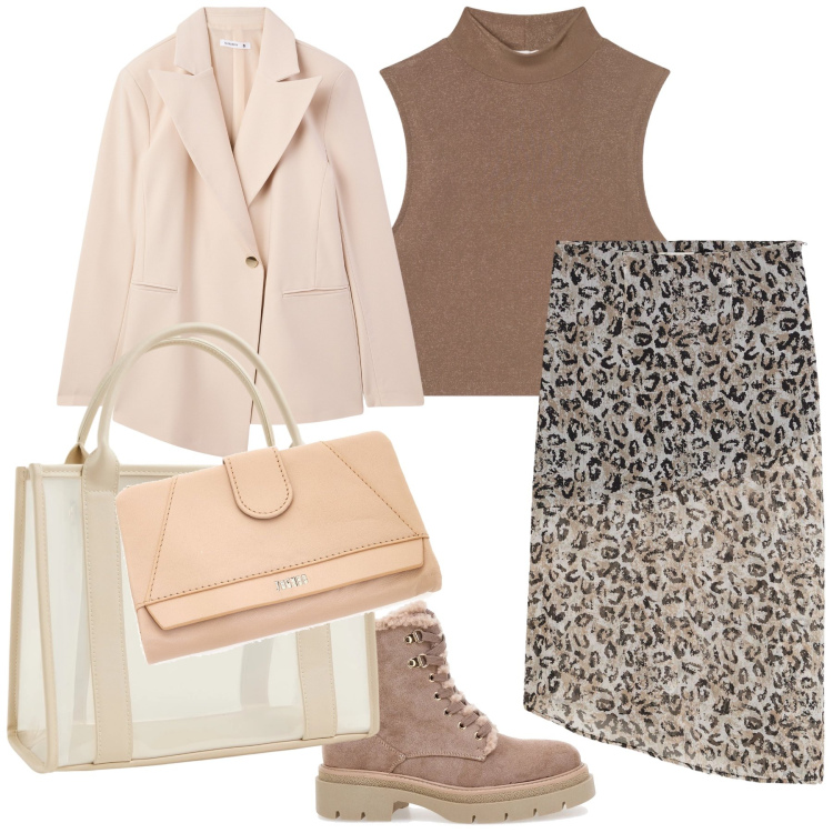 Outfit donna - Che bella befana in ufficio. Stile Trendy per Ufficio. Abbinamento con gonne longuette, borse tote, blazer, top, portafogli, anfibi.