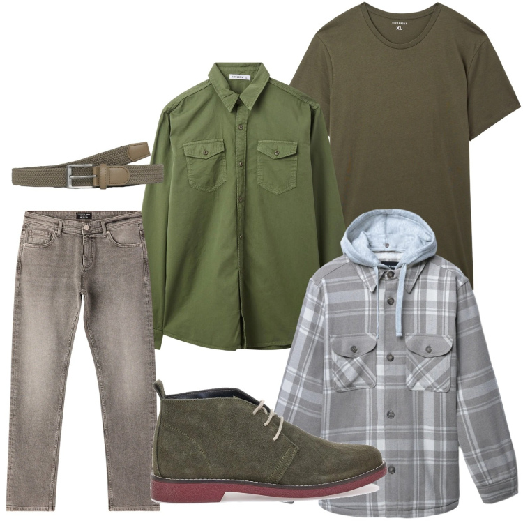 Outfit uomo - La camicia color bosco. Stile Casual per Tutti i giorni. Abbinamento con camicie, t-shirt, cinture, jeans, cappotti, stivali e stivaletti.