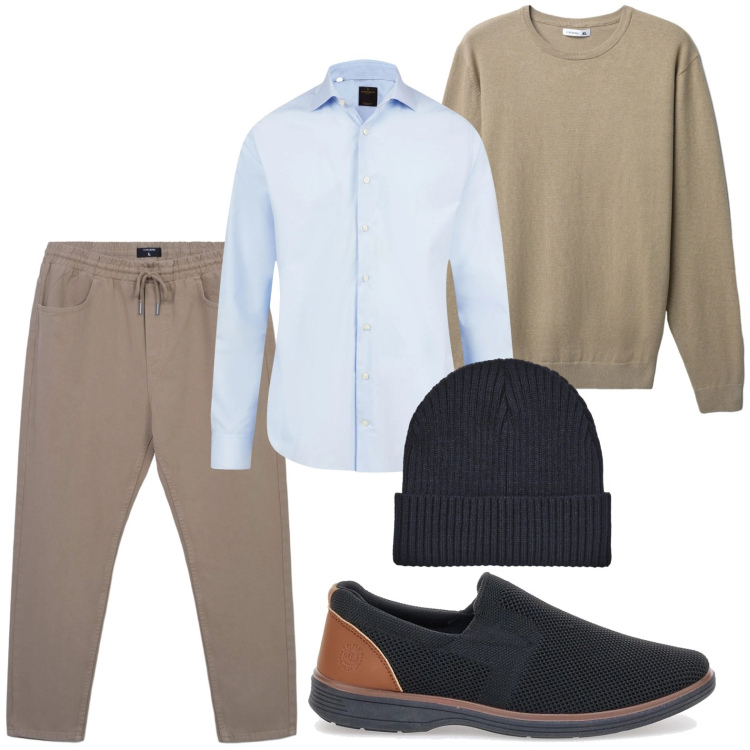 Outfit uomo - Il pull basic. Stile Casual per Ufficio. Abbinamento con pantaloni, berretti, maglieria, scarpe stringate, camicie.