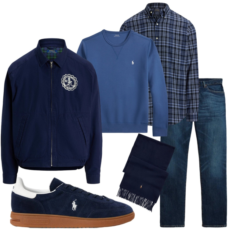 Outfit uomo - Layering d\'inverno. Stile Urban per Tutti i giorni. Abbinamento con sneakers, jeans dritti, felpe, sciarpe, giacche, camicie.