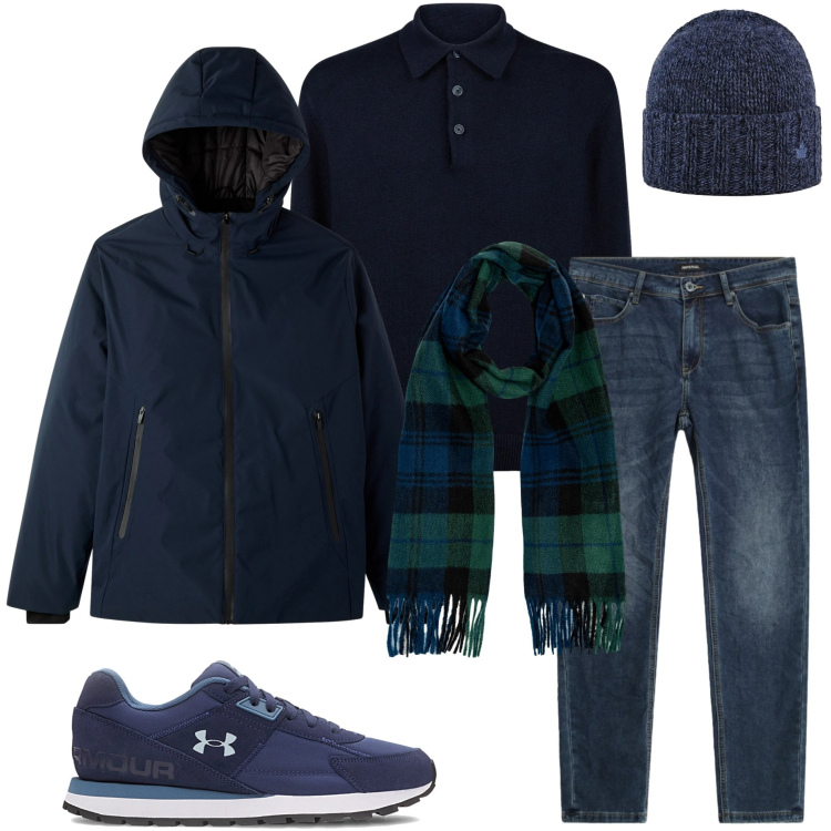 Outfit uomo - Urban invernale. Stile Urban per Tutti i giorni. Abbinamento con giacche, jeans slim fit, cappelli, polo, sneakers, sciarpe.