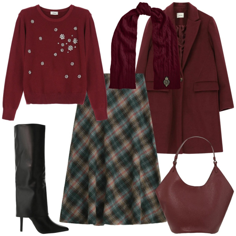 Outfit donna - Dixie - Saldi FW 2025. Stile Casual chic per Ufficio. Abbinamento con stivali, sciarpe, gonne longuette, maglieria, borse a spalla, cappotti.