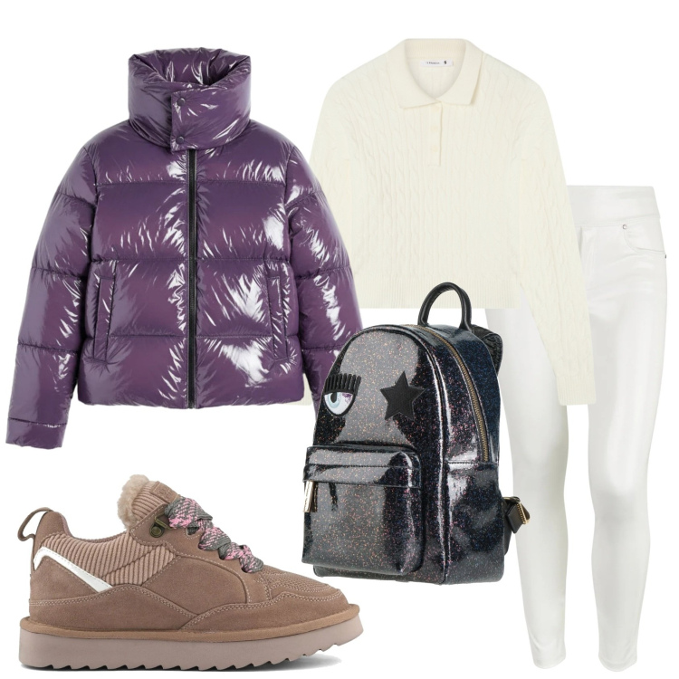 Outfit donna - Total look #2312156. Stile Sporty chic per Tutti i giorni. Abbinamento con zaini, polo, pantaloni skinny, piumini, sneakers alte.