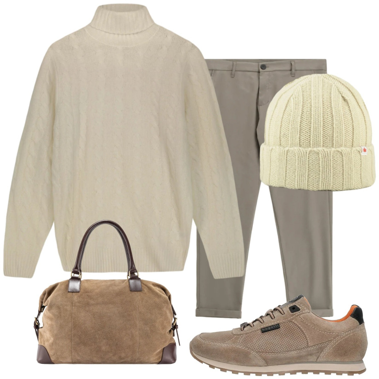 Outfit uomo - Lambswool. Stile Casual per Tutti i giorni. Abbinamento con pantaloni, berretti, sneakers, borse sportive, maglieria.