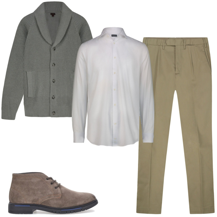 Outfit uomo - City. Stile Urban per Tutti i giorni. Abbinamento con scarpe stringate, pantaloni, camicie, cardigans.