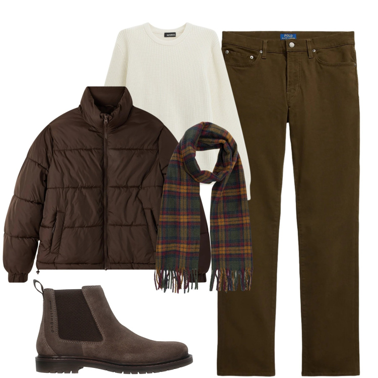 Outfit uomo - City. Stile Urban per Tutti i giorni. Abbinamento con bomber, maglieria, pantaloni, sciarpe, stivali e stivaletti.