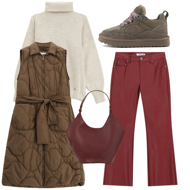 Outfit donna - Please - Saldi FW 2025. Stile Casual per Tutti i giorni. Abbinamento con pantaloni, blazer, maglieria, borse a spalla, sneakers alte.