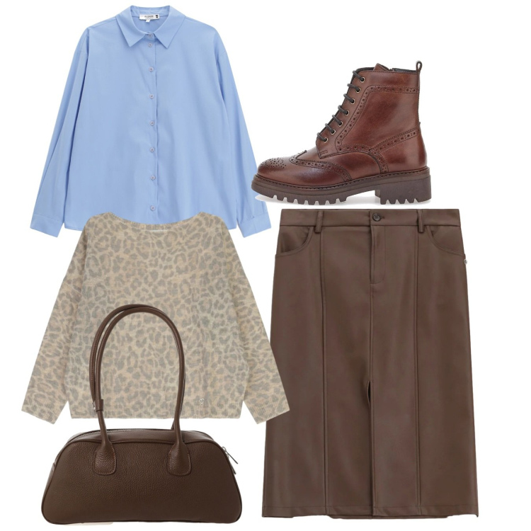 Outfit donna - Please - Saldi FW 2025. Stile Bon Ton per Tutti i giorni. Abbinamento con gonne, camicie, maglieria, borse a mano, anfibi.