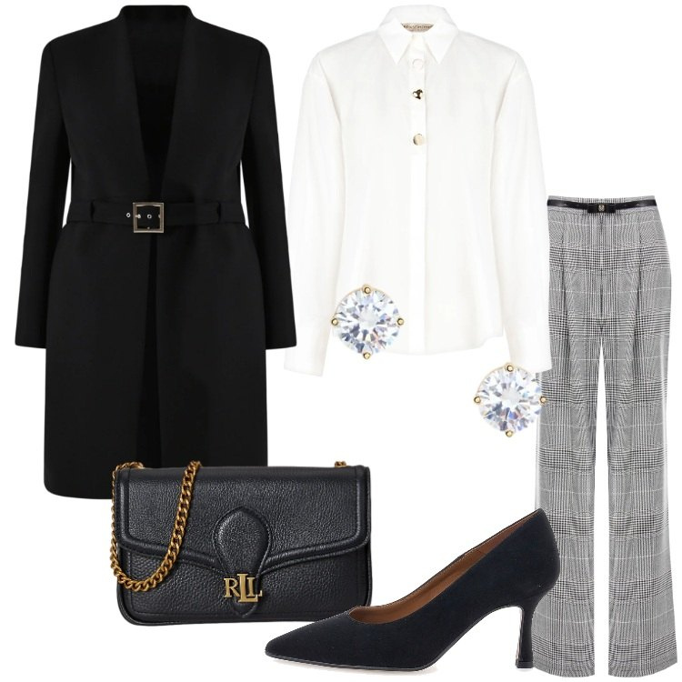 Outfit donna - Il cappotto nero - @laurafo. Stile Bon Ton per Serata fuori. Abbinamento con pantaloni, trench, camicie, orecchini, clutch, décolleté.