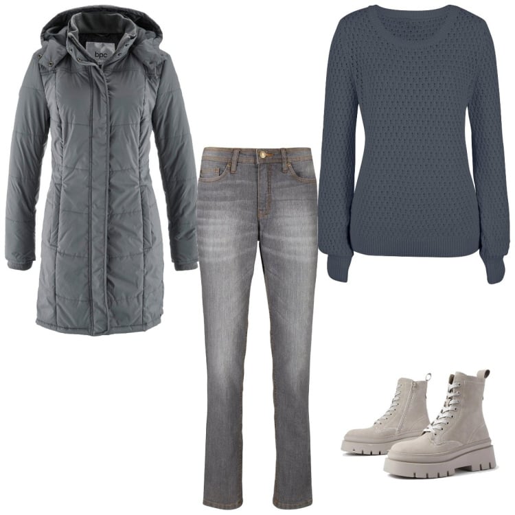 Outfit femme - Basique #48. Style Basique pour Tous les jours. Assortir avec pulls, doudounes, jeans mom, bottines.