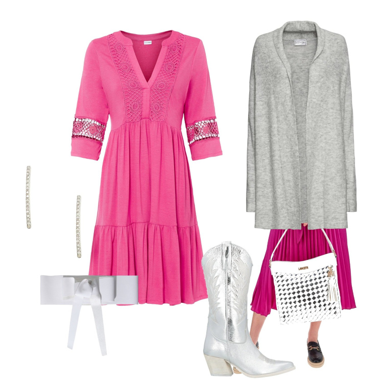 Outfit donna - L\'amica estrosa stasera esce. Stile Casual chic per Serata fuori. Abbinamento con cardigans, vestiti, stivali, cinture, orecchini, borse a spalla.