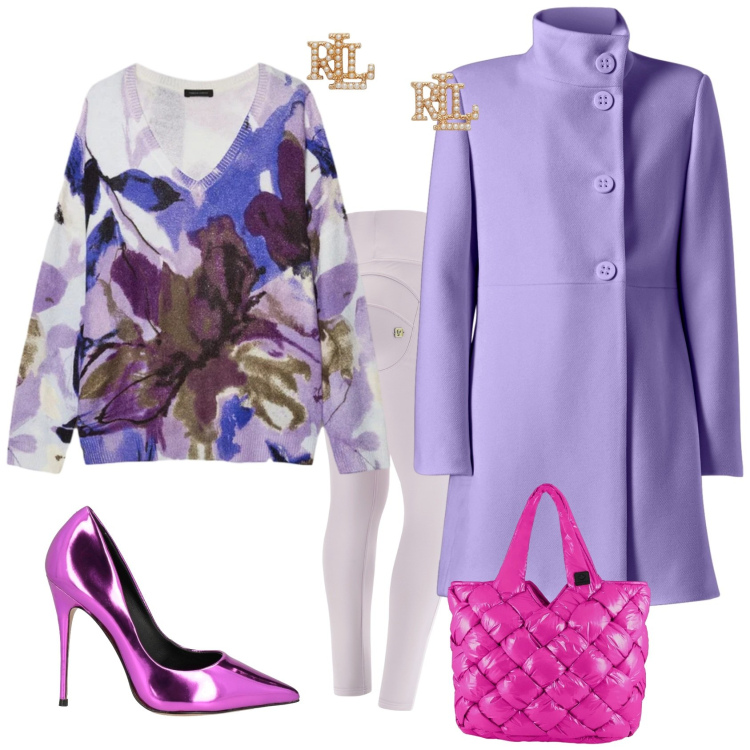 Outfit donna - Total look #2312266. Stile Casual chic per Serata fuori. Abbinamento con décolleté, pantaloni skinny, orecchini, borse tote, cappotti, maglieria.