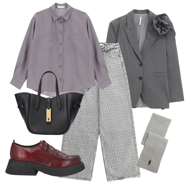Outfit donna - Winter in Soft Grey. Stile Casual chic per Tutti i giorni. Abbinamento con scarpe stringate, jeans, camicie, blazer, borse tote, sciarpe.