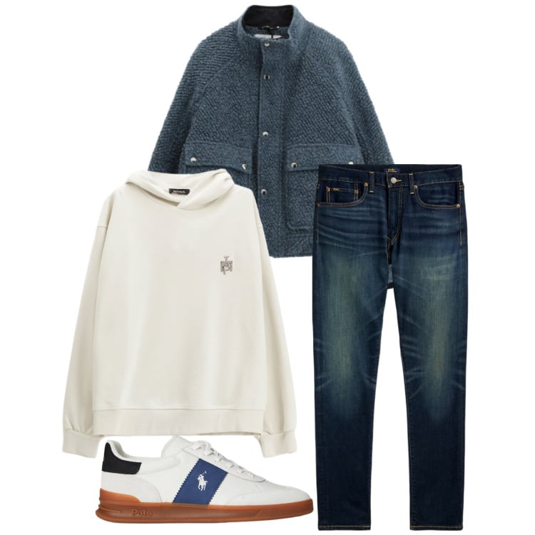 Outfit uomo - Total look #2312289. Stile Casual per Tutti i giorni. Abbinamento con felpe con cappuccio, bomber, jeans, sneakers.